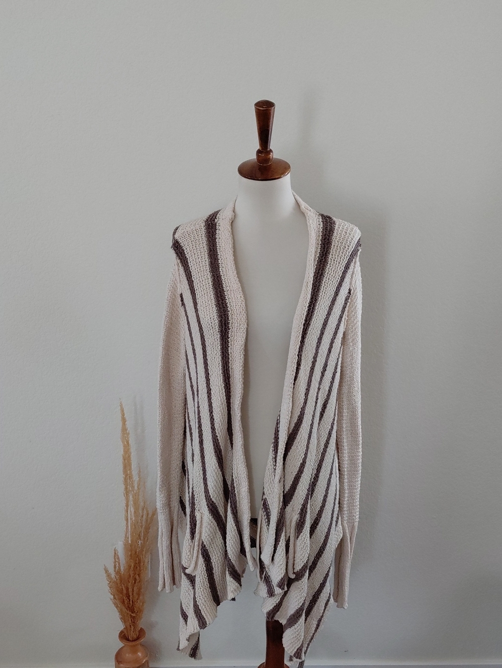 Free People Circle Back Asymmetrical Striped Cardigan Sweater